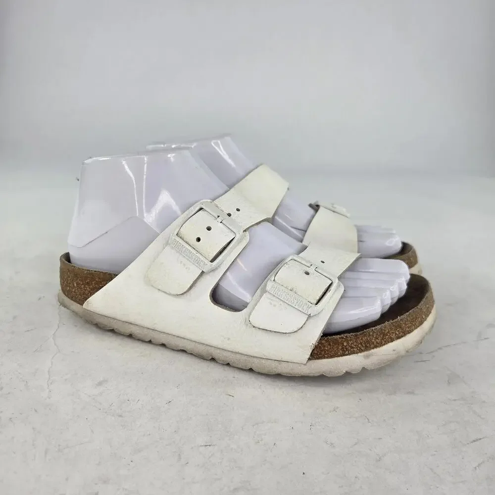 Birkenstock Arizona Soft Footbed Sandals Size 36 White Leather Buckle Slide - Picture 4 of 11
